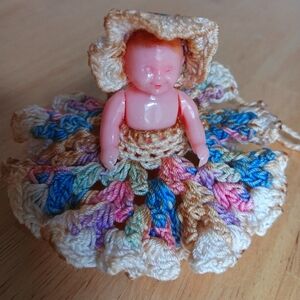 Vintage 1950s Crochet Cellulite Doll Multi Color Dress